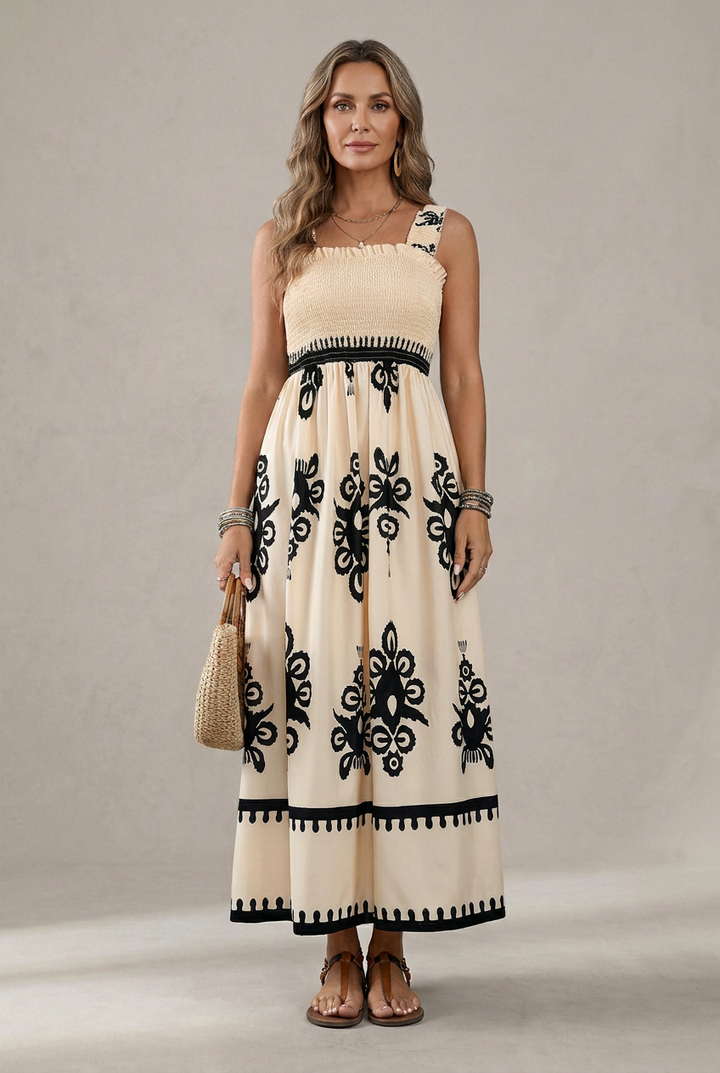 Martina | Robe maxi à imprimé artistique et taille élastique