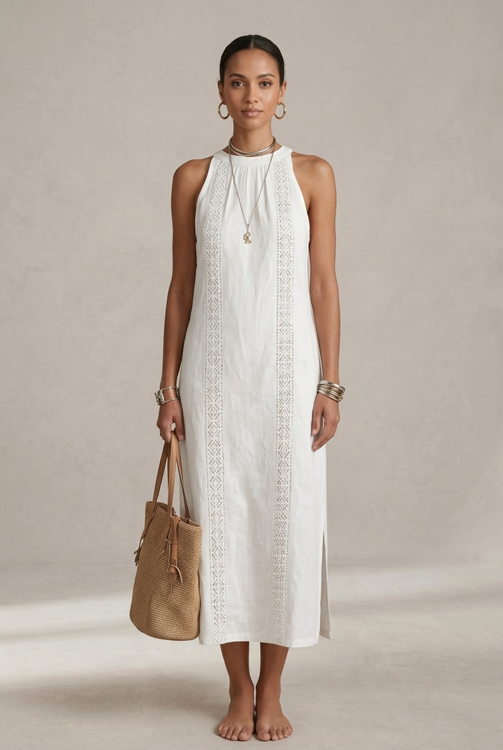 Jimena | Robe midi en lin à col mao