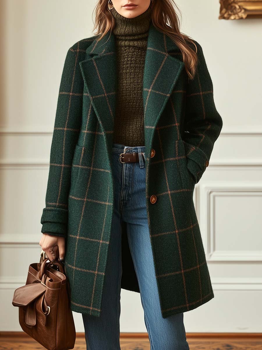 Élise | Manteau en Laine à Carreaux Classique