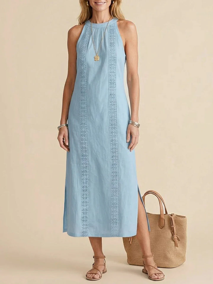 Jimena | Robe midi en lin à col mao