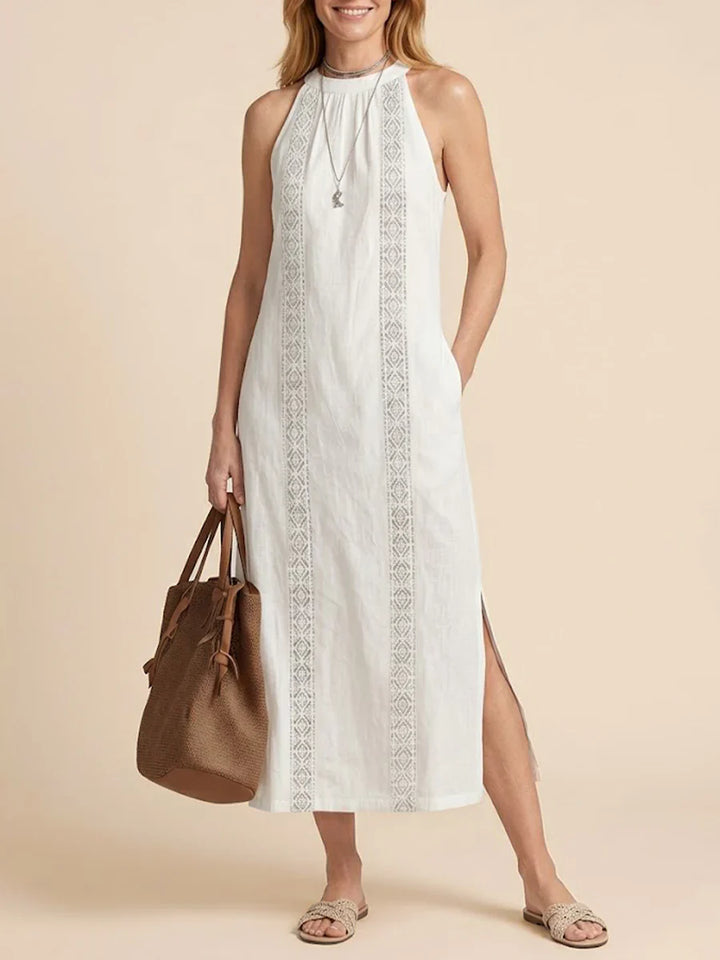 Jimena | Robe midi en lin à col mao