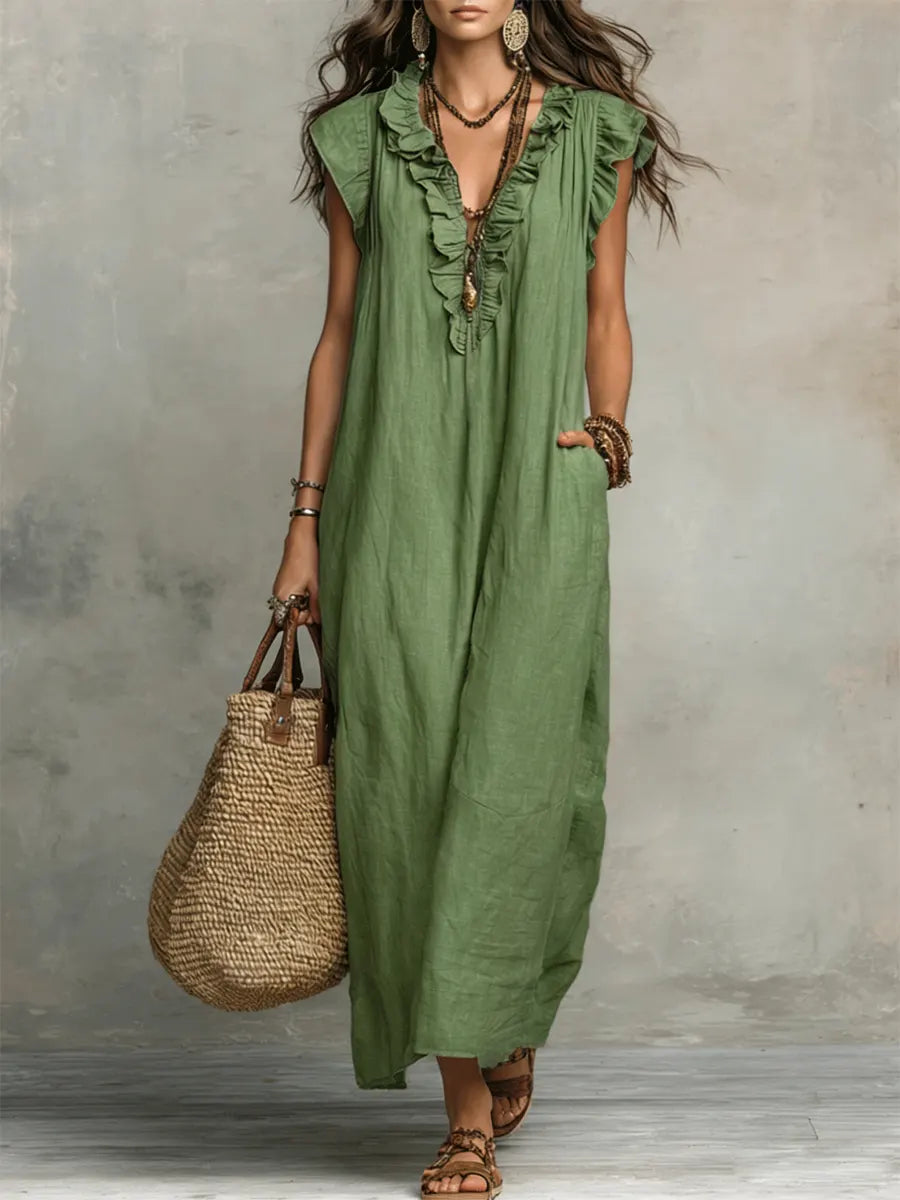 Camélia | Robe Longue Bohème En Lin et Coton