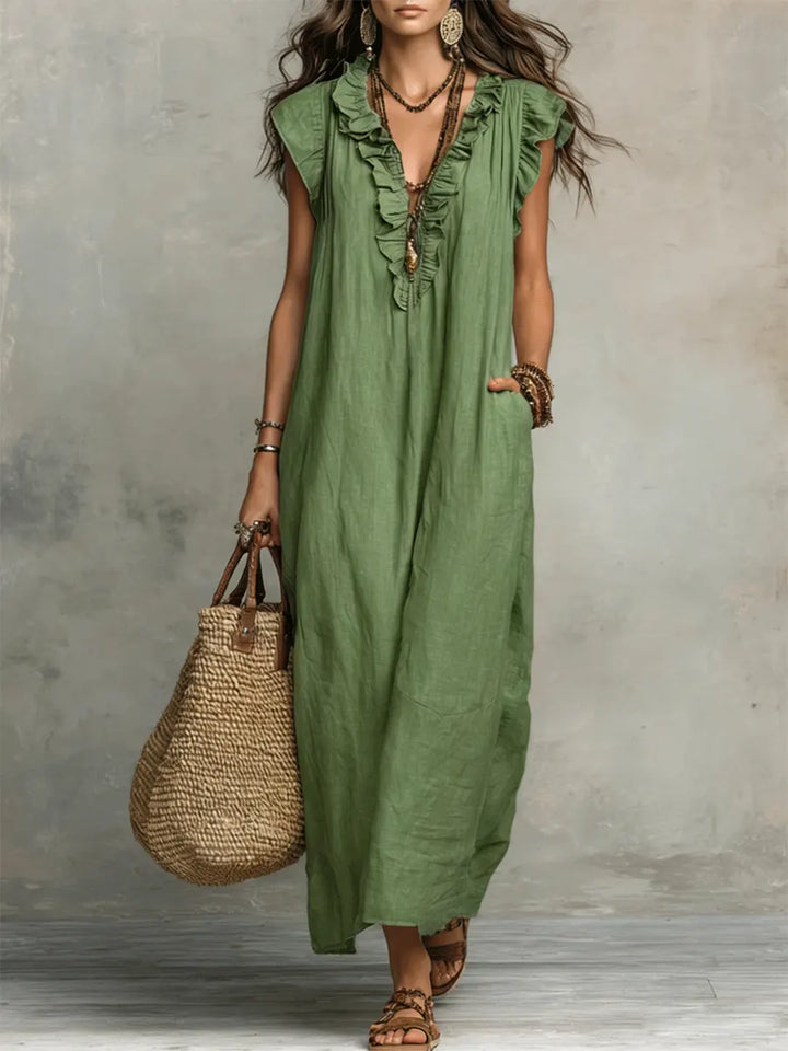 Camélia | Robe Longue Bohème En Lin et Coton