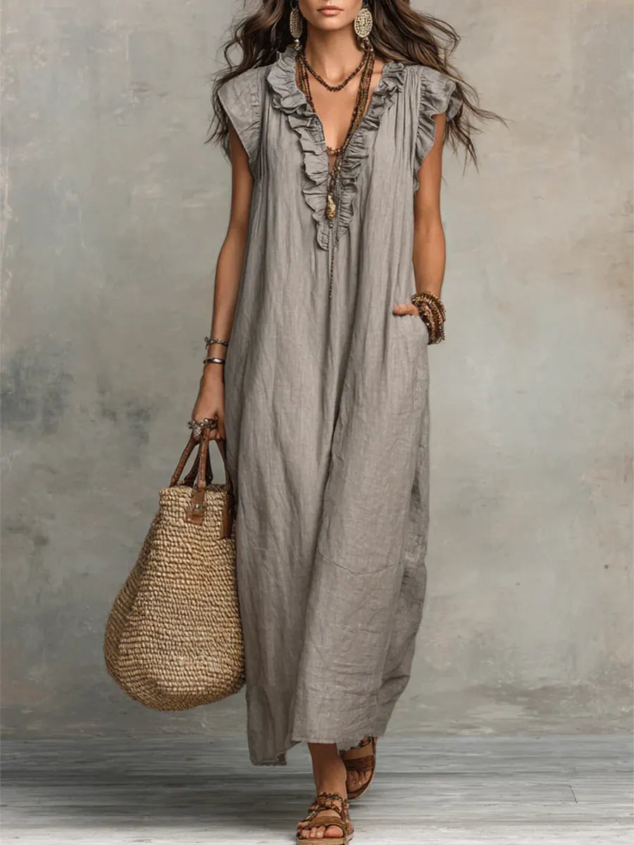 Camélia | Robe Longue Bohème En Lin et Coton