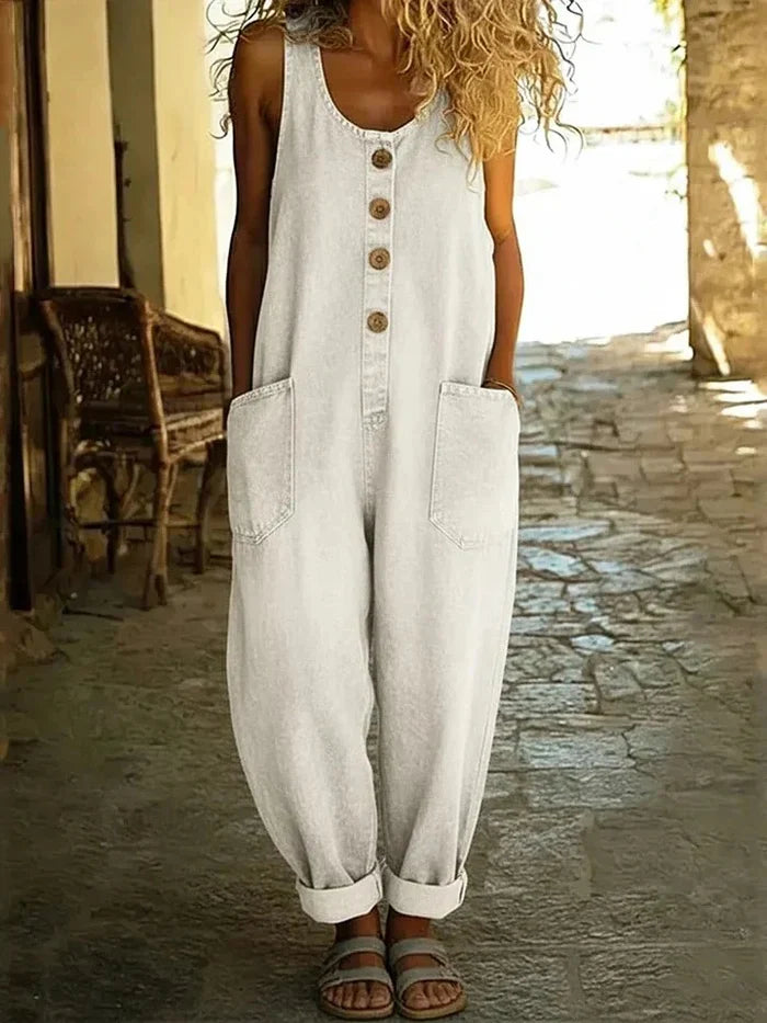 Liva - Salopette en denim de coton délavé vintage