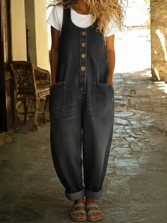 Liva - Salopette en denim de coton délavé vintage