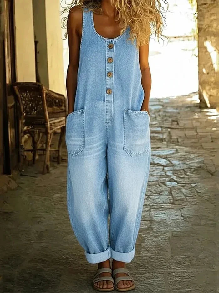 Liva - Salopette en denim de coton délavé vintage