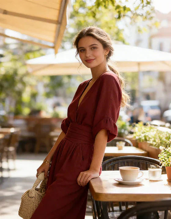 Daniela - Combinaison élégante décolleté en V et jambe large