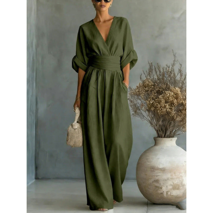 Combinaison ample à taille haute et encolure en V pour femme