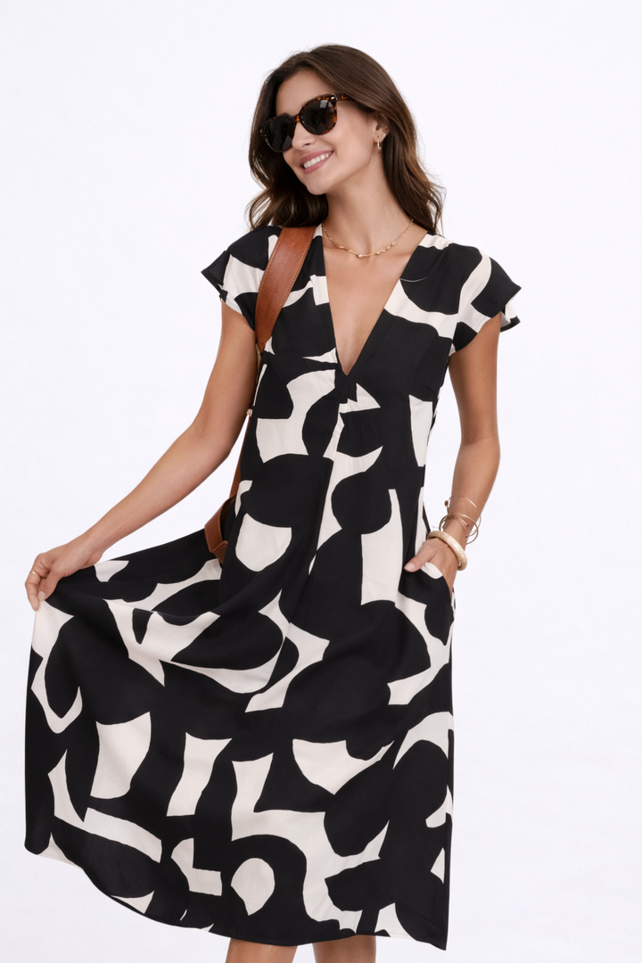 Camelia | Robe midi fluide à imprimé vibrant